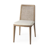 Mercana Clara Light Brown Wood W/ Cream Fabric Seat and Cane Back Armless Dining Chair