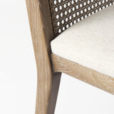 Mercana Clara Light Brown Wood W/ Cream Fabric Seat and Cane Back Armless Dining Chair