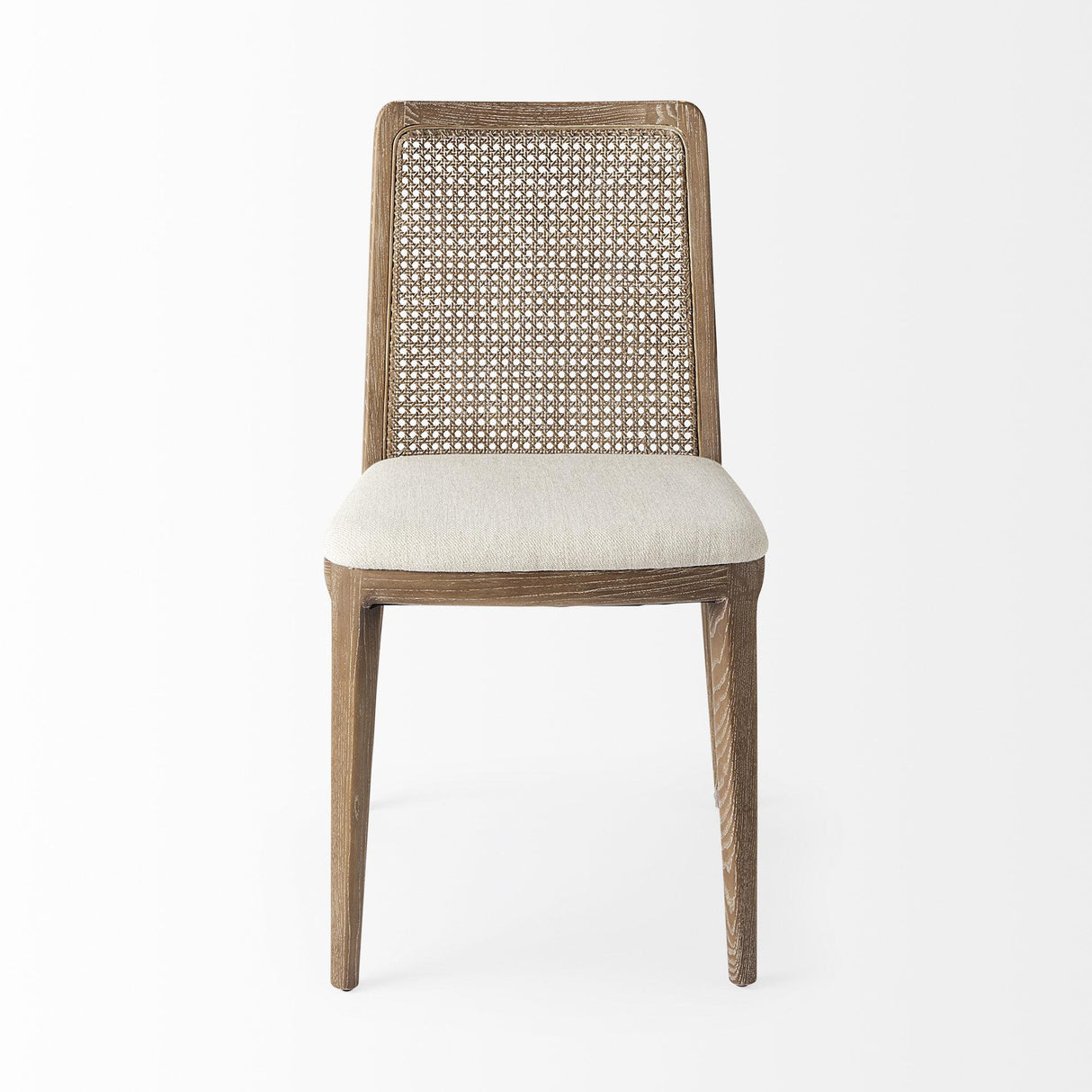 Mercana Clara Light Brown Wood W/ Cream Fabric Seat and Cane Back Armless Dining Chair