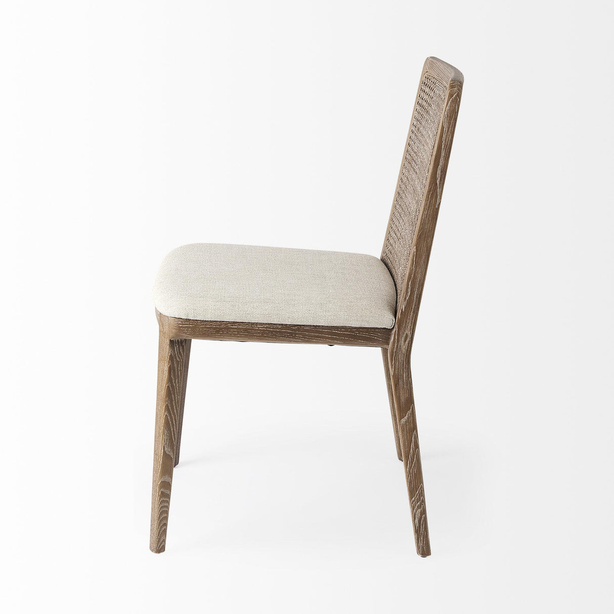 Mercana Clara Light Brown Wood W/ Cream Fabric Seat and Cane Back Armless Dining Chair