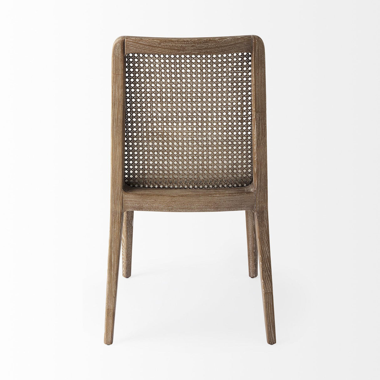Mercana Clara Light Brown Wood W/ Cream Fabric Seat and Cane Back Armless Dining Chair