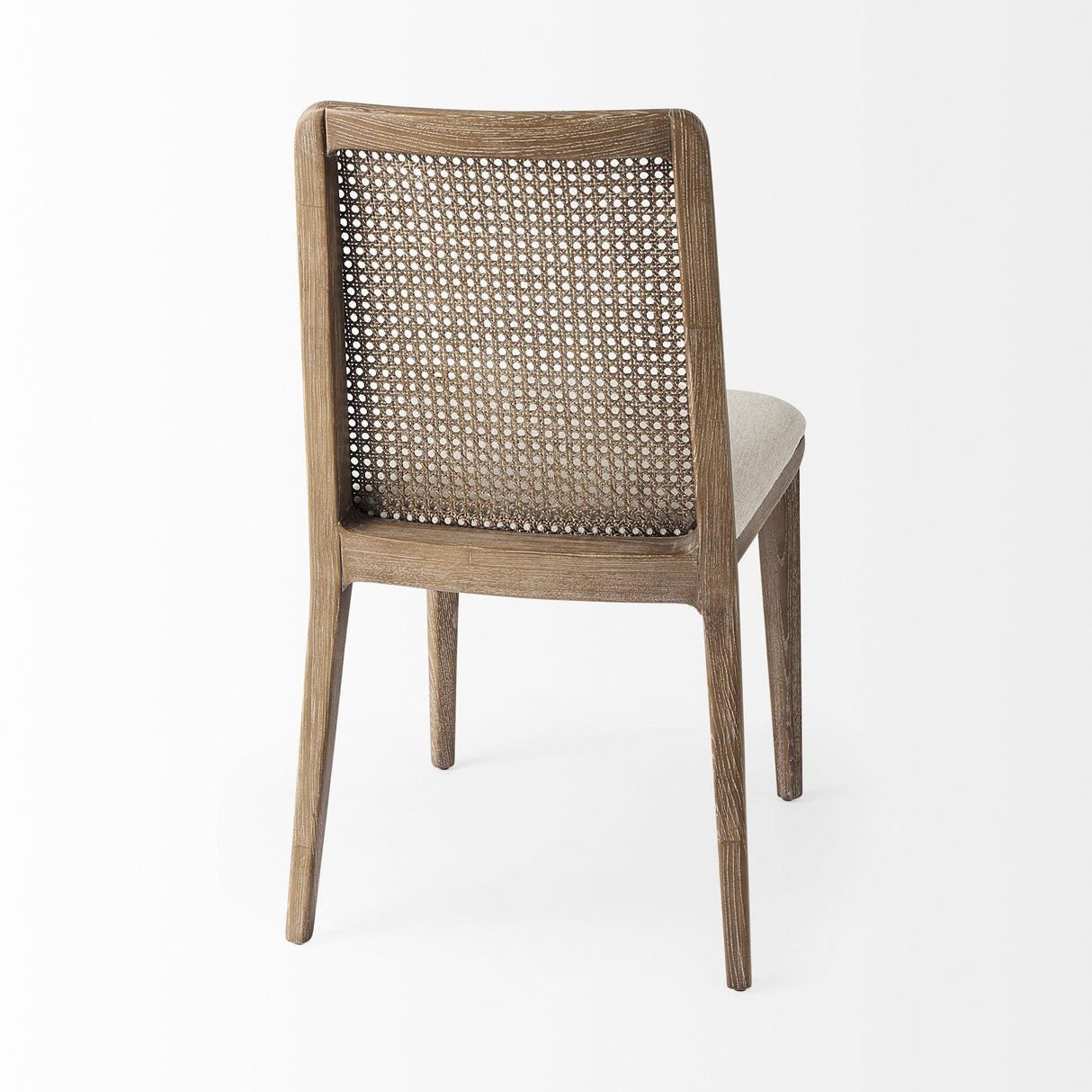 Mercana Clara Light Brown Wood W/ Cream Fabric Seat and Cane Back Armless Dining Chair