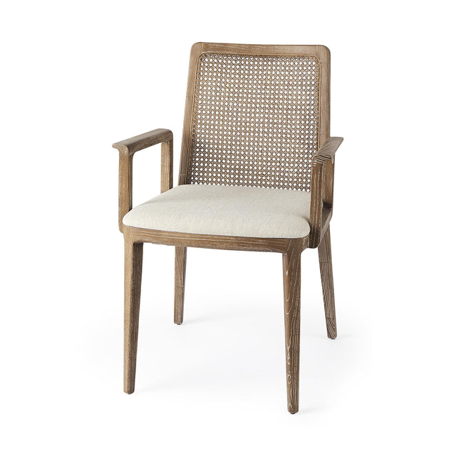 Mercana Clara Light Brown Wood W/ Cream Fabric Seat and Cane Back Dining Chair