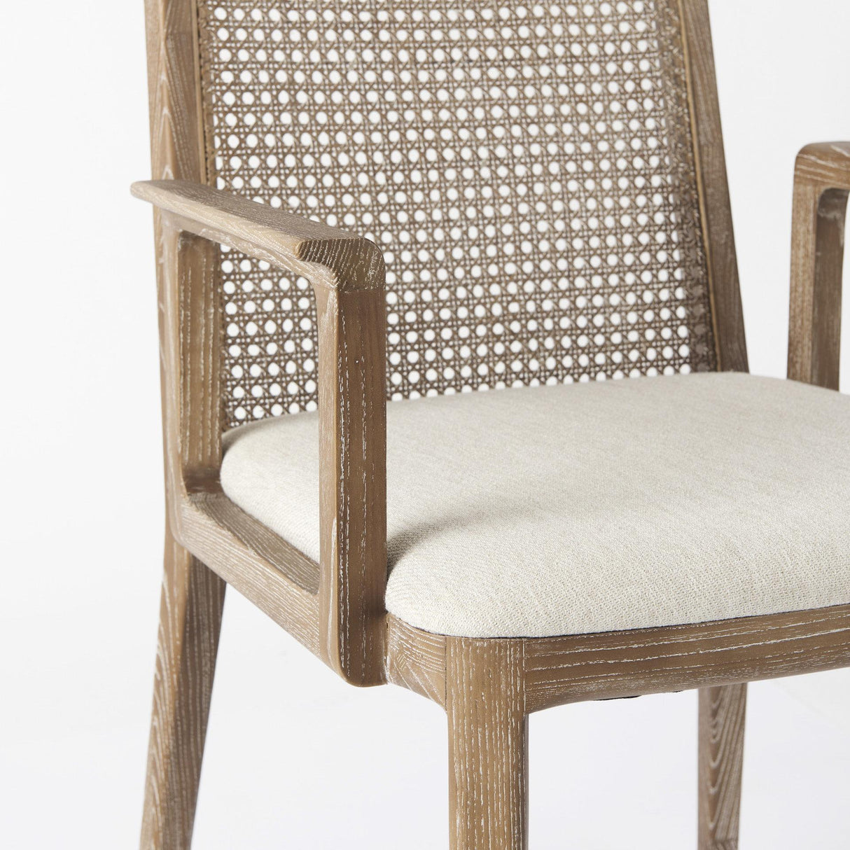 Mercana Clara Light Brown Wood W/ Cream Fabric Seat and Cane Back Dining Chair