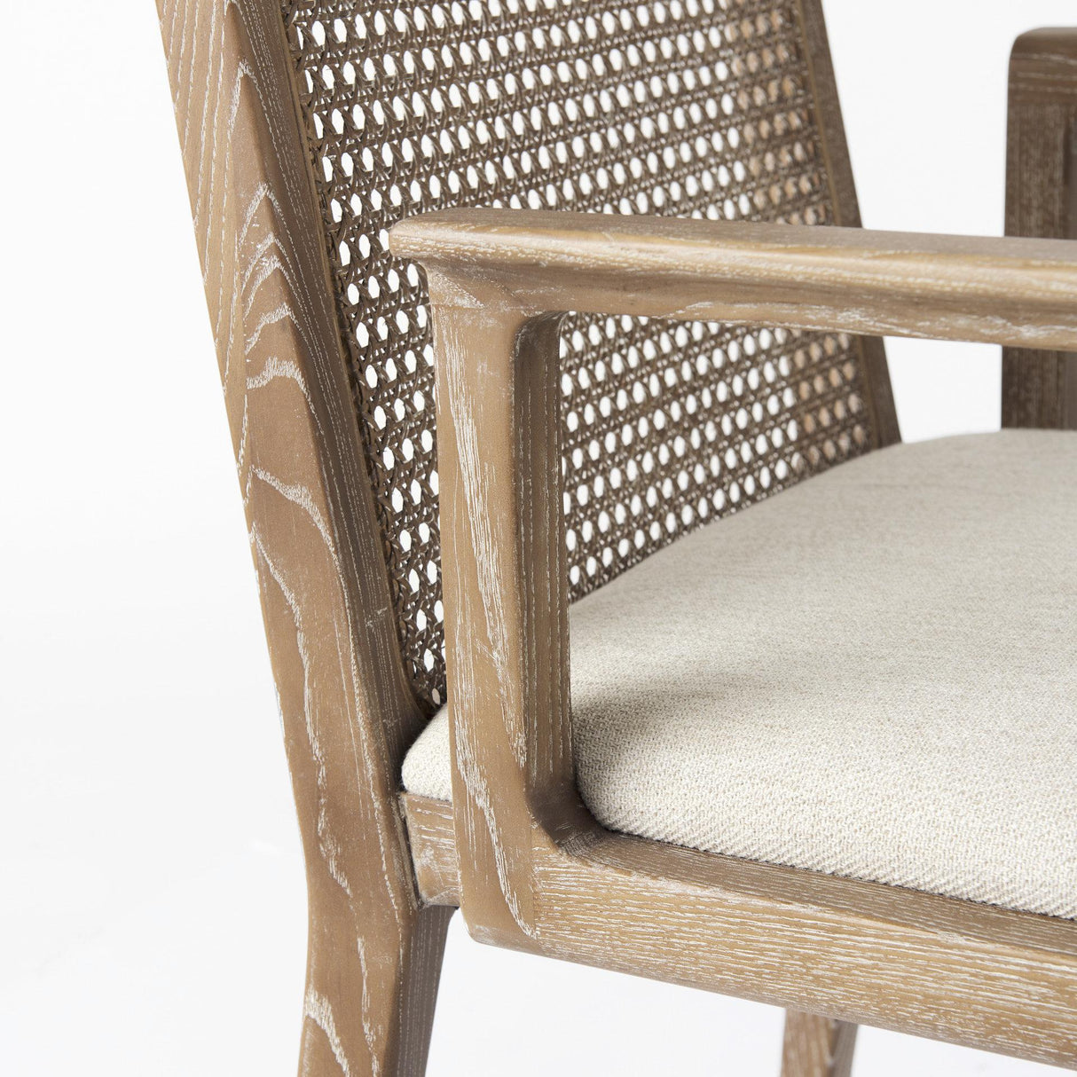 Mercana Clara Light Brown Wood W/ Cream Fabric Seat and Cane Back Dining Chair