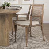 Mercana Clara Light Brown Wood W/ Cream Fabric Seat and Cane Back Dining Chair