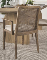 Mercana Clara Light Brown Wood W/ Cream Fabric Seat and Cane Back Dining Chair