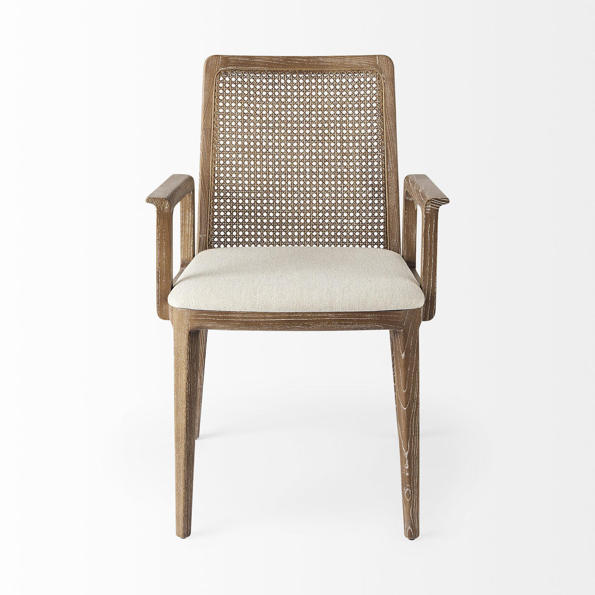 Mercana Clara Light Brown Wood W/ Cream Fabric Seat and Cane Back Dining Chair