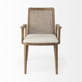 Mercana Clara Light Brown Wood W/ Cream Fabric Seat and Cane Back Dining Chair