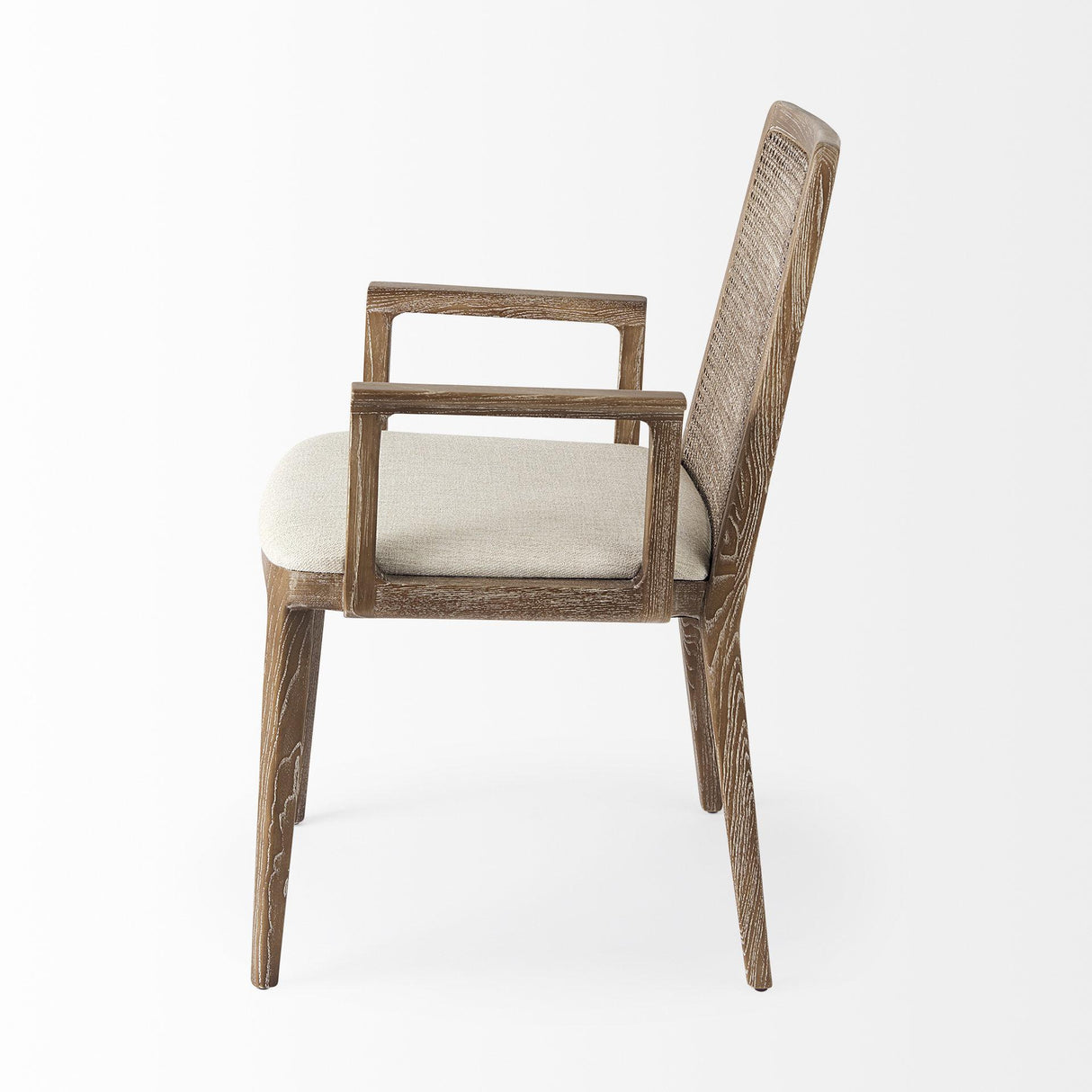 Mercana Clara Light Brown Wood W/ Cream Fabric Seat and Cane Back Dining Chair