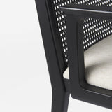 Mercana Clara Black Wood W/ Cream Fabric Seat and Cane Back Dining Chair