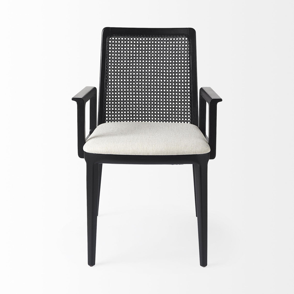 Mercana Clara Black Wood W/ Cream Fabric Seat and Cane Back Dining Chair