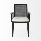 Mercana Clara Black Wood W/ Cream Fabric Seat and Cane Back Dining Chair