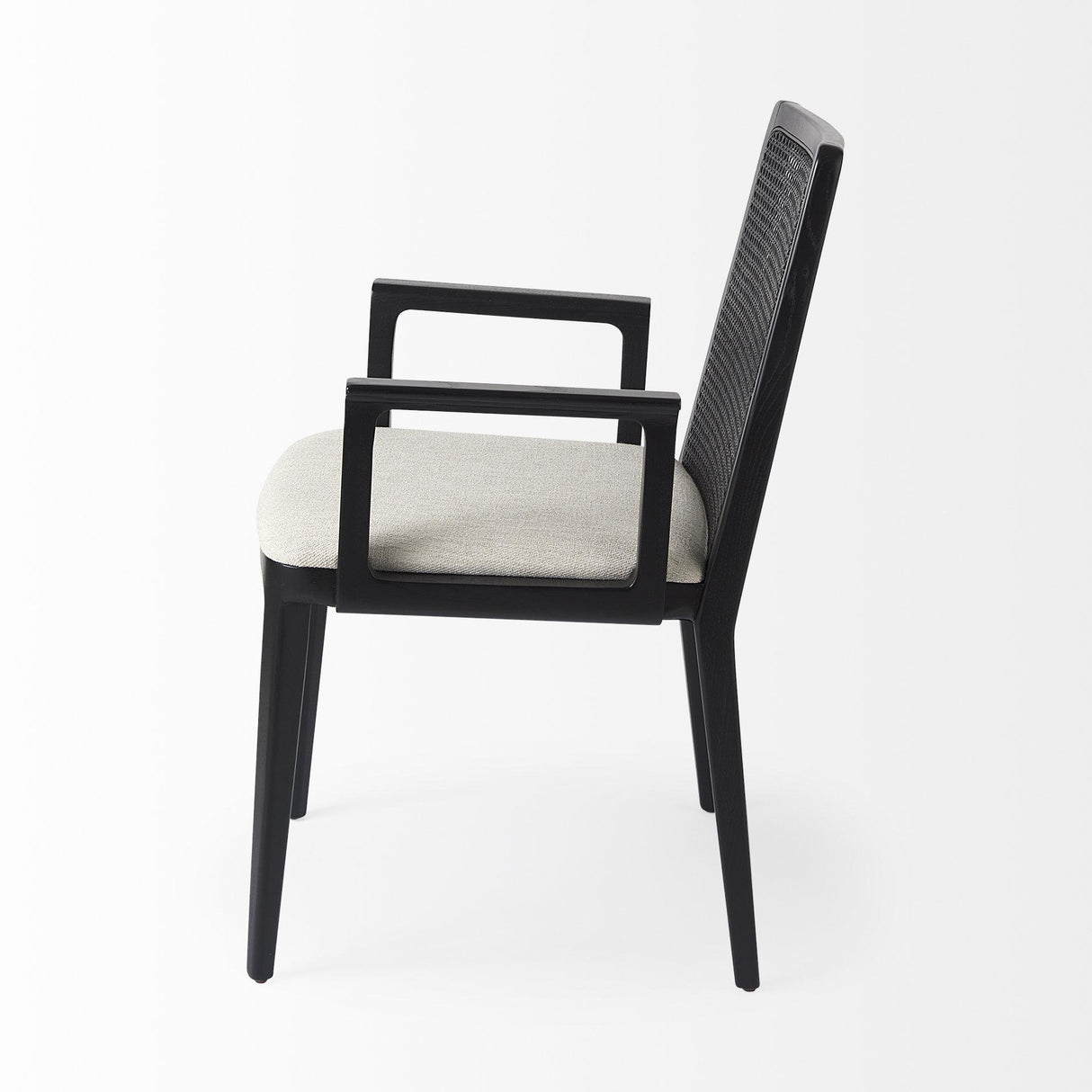 Mercana Clara Black Wood W/ Cream Fabric Seat and Cane Back Dining Chair