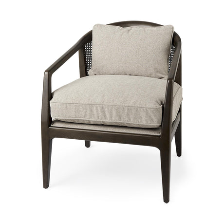 Mercana Landon 25.6L x 29.1W x 30.5H Dark Brown Wood W/ Gray Fabric Seat and Cane Back Accent Chair