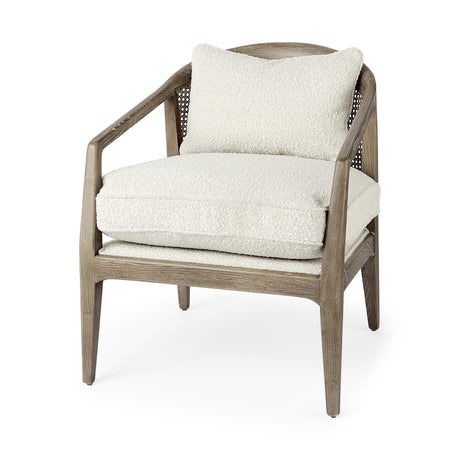 Mercana Landon 25.6L x 29.1W x 30.5H Light Brown Wood W/ Cream Fabric Seat and Cane Back Accent Chair