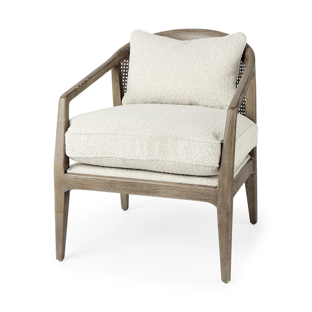 Mercana Landon 25.6L x 29.1W x 30.5H Light Brown Wood W/ Cream Fabric Seat and Cane Back Accent Chair