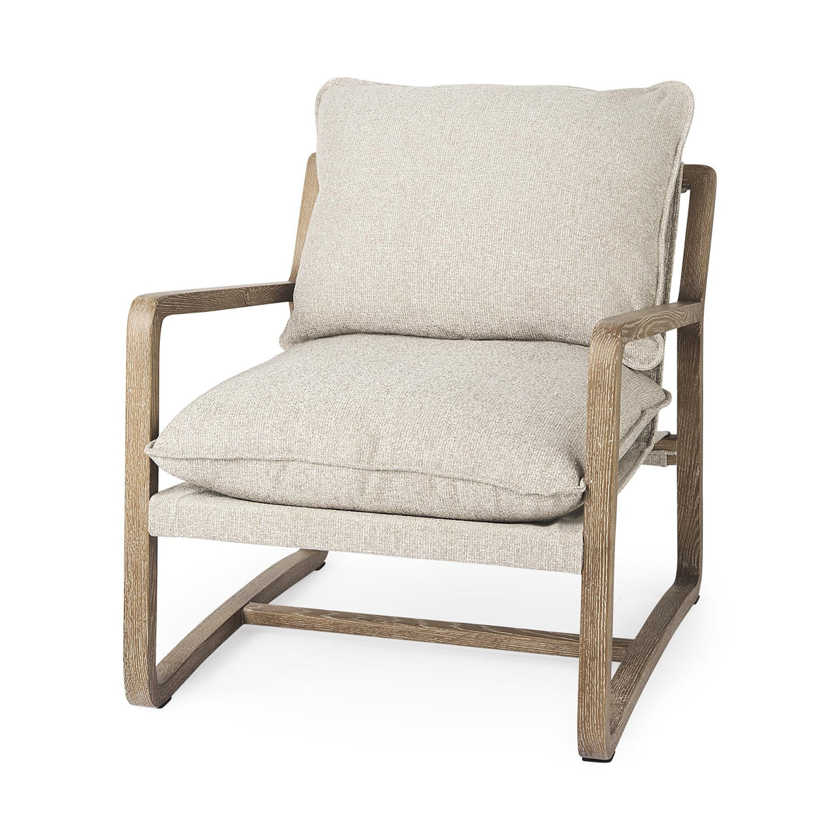 Mercana Brayden 28.3L x 34.1W x 35H Light Brown Wood W/ Beige Fabric Seat Accent Chair