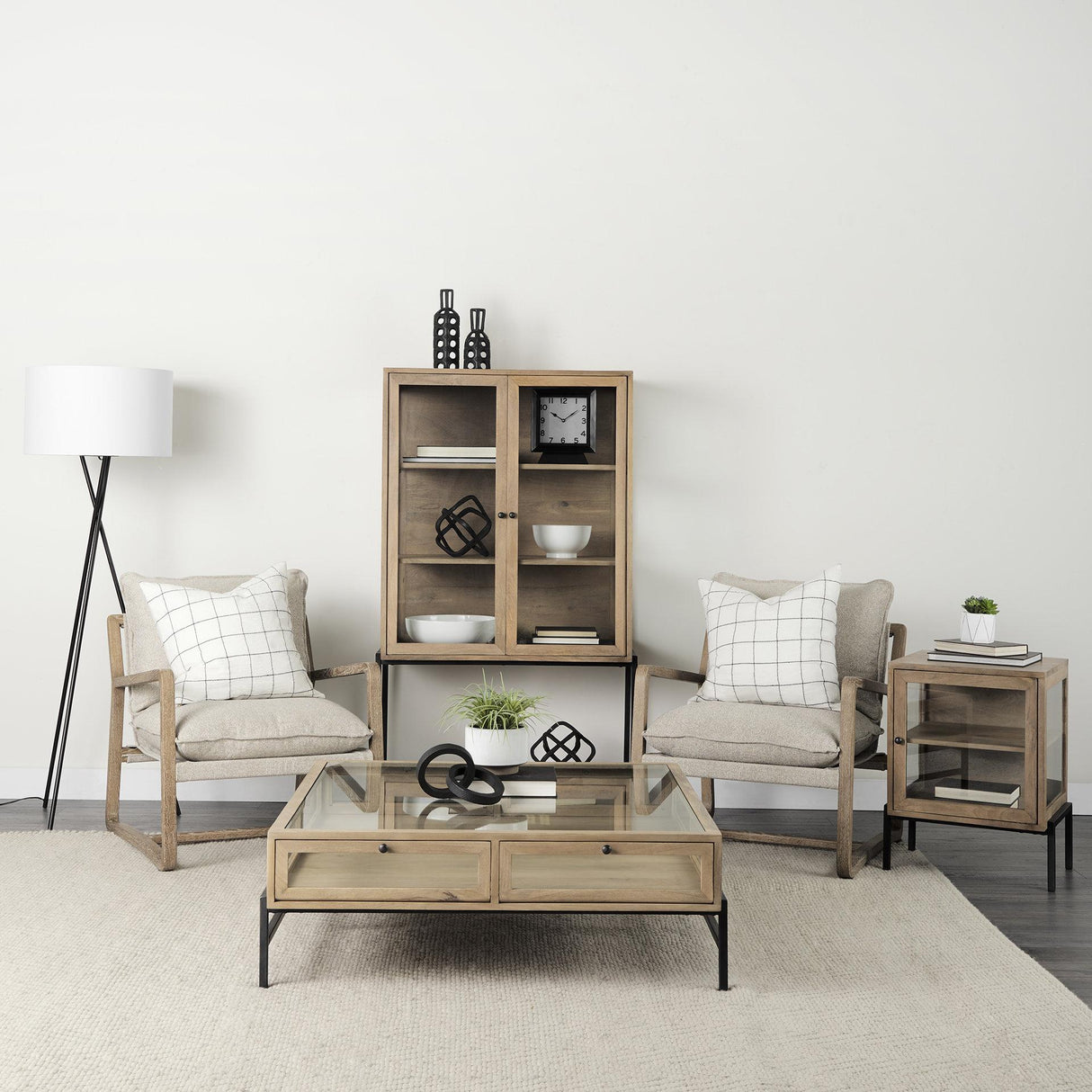 Mercana Brayden 28.3L x 34.1W x 35H Light Brown Wood W/ Beige Fabric Seat Accent Chair