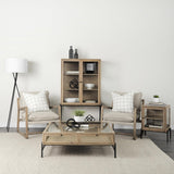 Mercana Brayden 28.3L x 34.1W x 35H Light Brown Wood W/ Beige Fabric Seat Accent Chair