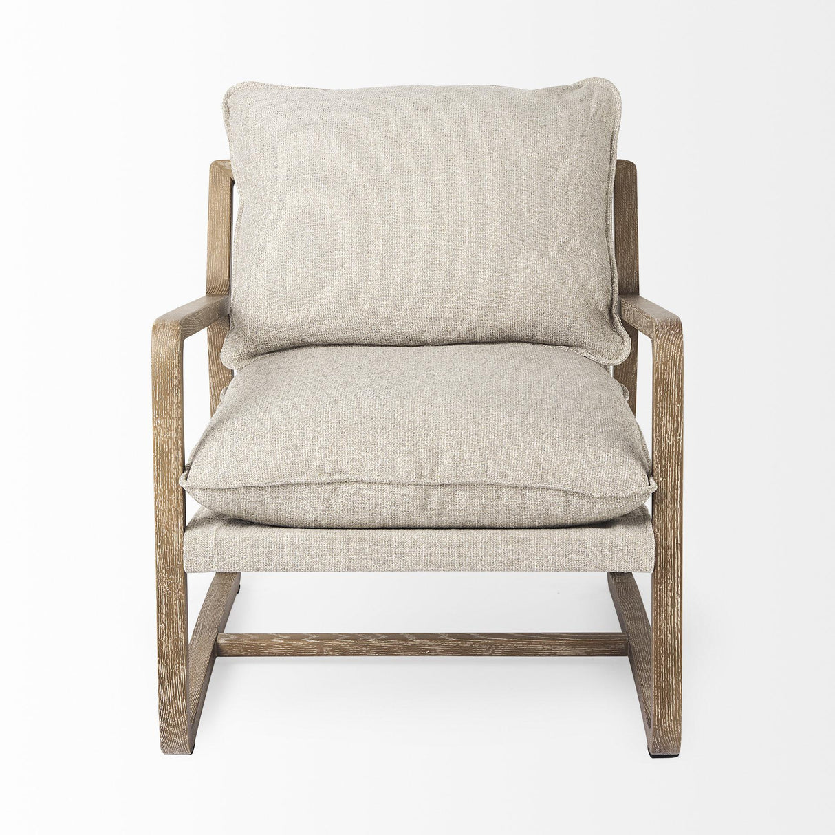 Mercana Brayden 28.3L x 34.1W x 35H Light Brown Wood W/ Beige Fabric Seat Accent Chair
