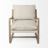 Mercana Brayden 28.3L x 34.1W x 35H Light Brown Wood W/ Beige Fabric Seat Accent Chair