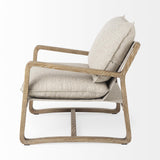 Mercana Brayden 28.3L x 34.1W x 35H Light Brown Wood W/ Beige Fabric Seat Accent Chair