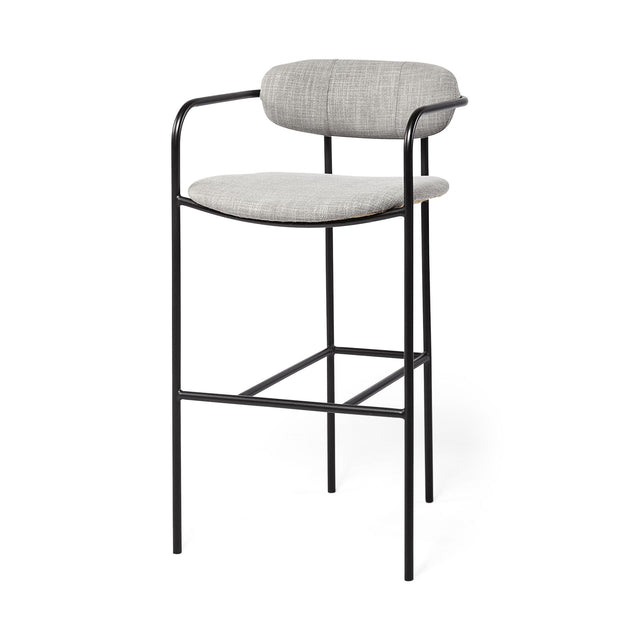 Mercana Parker Gray Fabric Seat Black Metal Bar Stool