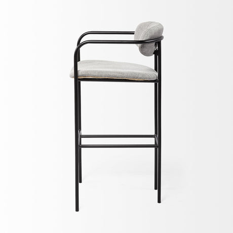 Mercana Parker Gray Fabric Seat Black Metal Bar Stool