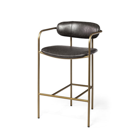 Mercana Parker Brown Faux Leather Seat Gold Metal Counter Stool