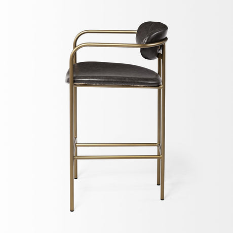 Mercana Parker Brown Faux Leather Seat Gold Metal Counter Stool