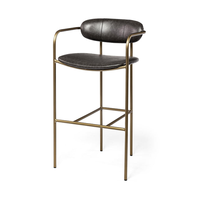 Mercana Parker Brown Faux Leather Seat Gold Metal Bar Stool