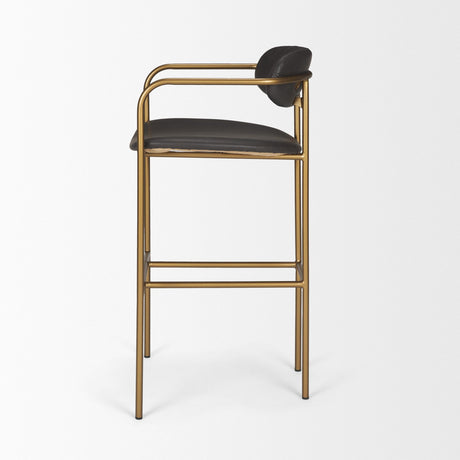 Mercana Parker Brown Faux Leather Seat Gold Metal Bar Stool