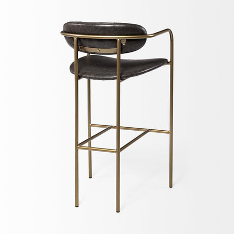 Mercana Parker Brown Faux Leather Seat Gold Metal Bar Stool