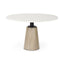 Mercana Maxwell 48L x 48W x 30H White Marble Round Top W/ Black Metal and Wood Pedestal Base Dining Table