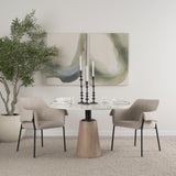 Mercana Maxwell 48L x 48W x 30H White Marble Round Top W/ Black Metal and Wood Pedestal Base Dining Table