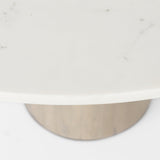 Mercana Maxwell 48L x 48W x 30H White Marble Round Top W/ Black Metal and Wood Pedestal Base Dining Table