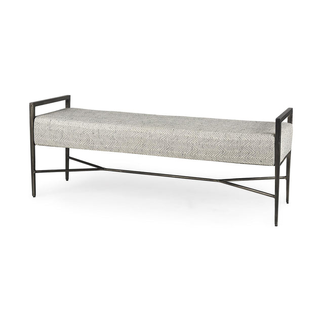 Mercana Charlotte 55.0L Gray Herringbone Fabric Seat w/ Antique Nickel Metal Frame Bench