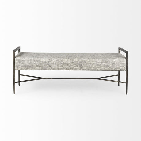 Mercana Charlotte 55.0L Gray Herringbone Fabric Seat w/ Antique Nickel Metal Frame Bench