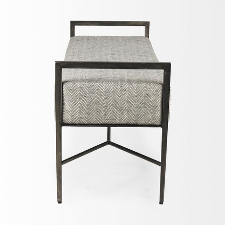 Mercana Charlotte 55.0L Gray Herringbone Fabric Seat w/ Antique Nickel Metal Frame Bench