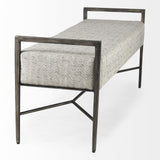 Mercana Charlotte 55.0L Gray Herringbone Fabric Seat w/ Antique Nickel Metal Frame Bench