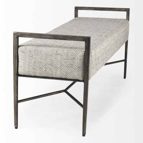 Mercana Charlotte 55.0L Gray Herringbone Fabric Seat w/ Antique Nickel Metal Frame Bench