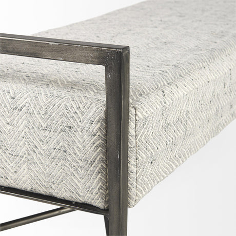 Mercana Charlotte 55.0L Gray Herringbone Fabric Seat w/ Antique Nickel Metal Frame Bench
