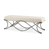 Mercana Ayla 55L x 17.6W x 18H Cream Fabric Seat W/ Antique Nickel Frame Bench