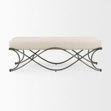 Mercana Ayla 55L x 17.6W x 18H Cream Fabric Seat W/ Antique Nickel Frame Bench