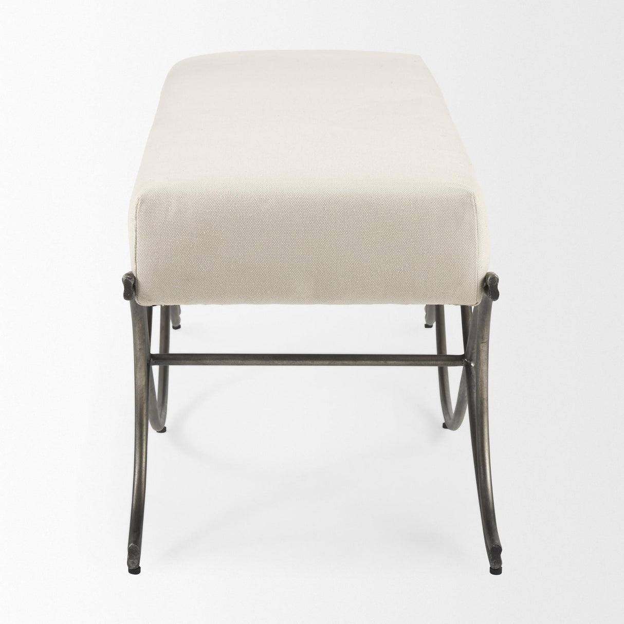 Mercana Ayla 55L x 17.6W x 18H Cream Fabric Seat W/ Antique Nickel Frame Bench