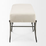 Mercana Ayla 55L x 17.6W x 18H Cream Fabric Seat W/ Antique Nickel Frame Bench