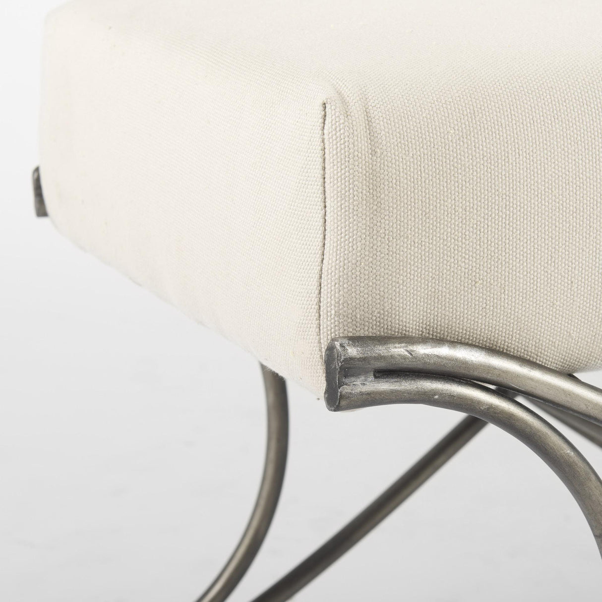 Mercana Ayla 55L x 17.6W x 18H Cream Fabric Seat W/ Antique Nickel Frame Bench