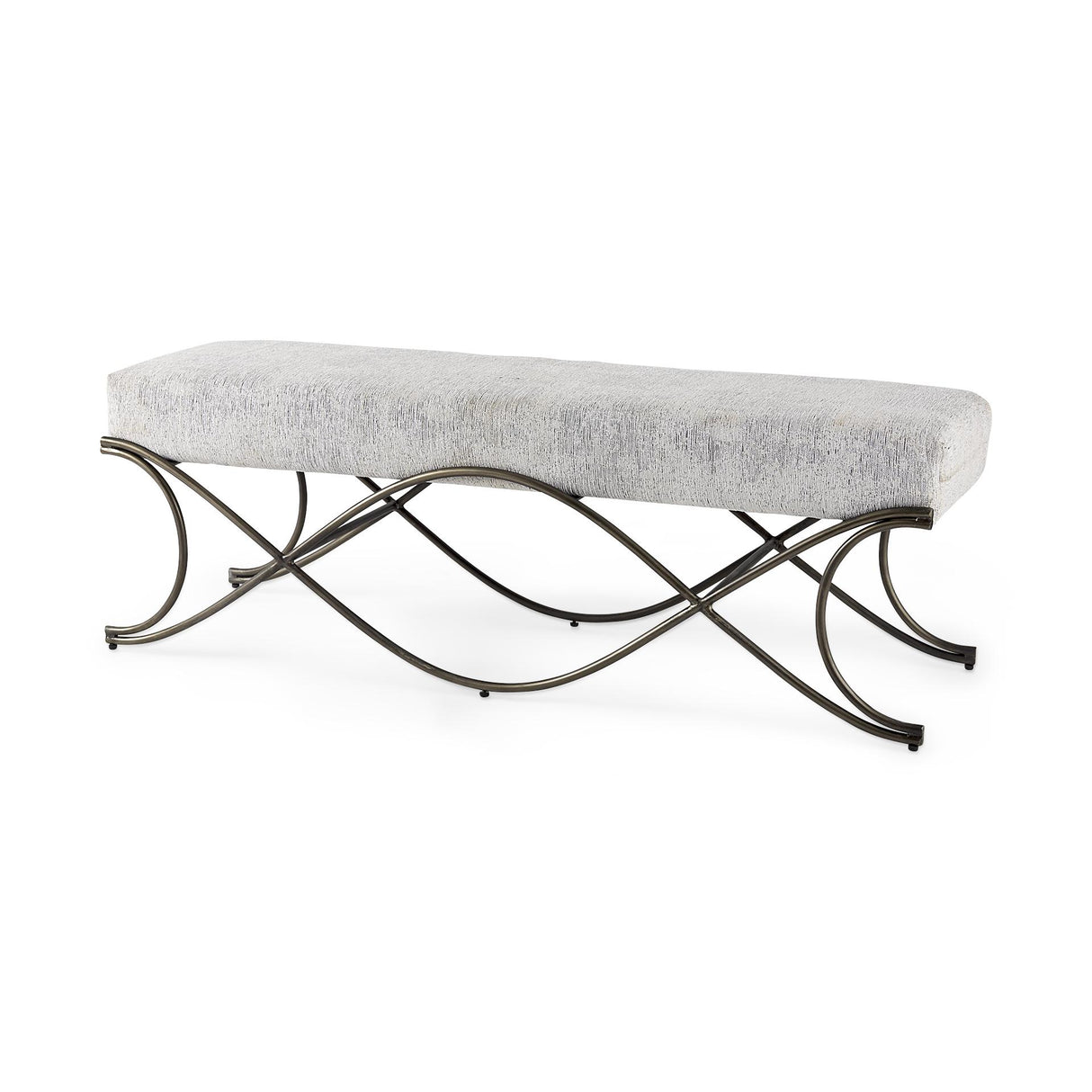 Mercana Ayla 55L x 17.6W x 18H Dark Gray Fabric Seat W/ Dark Nickel Metal Frame Bench