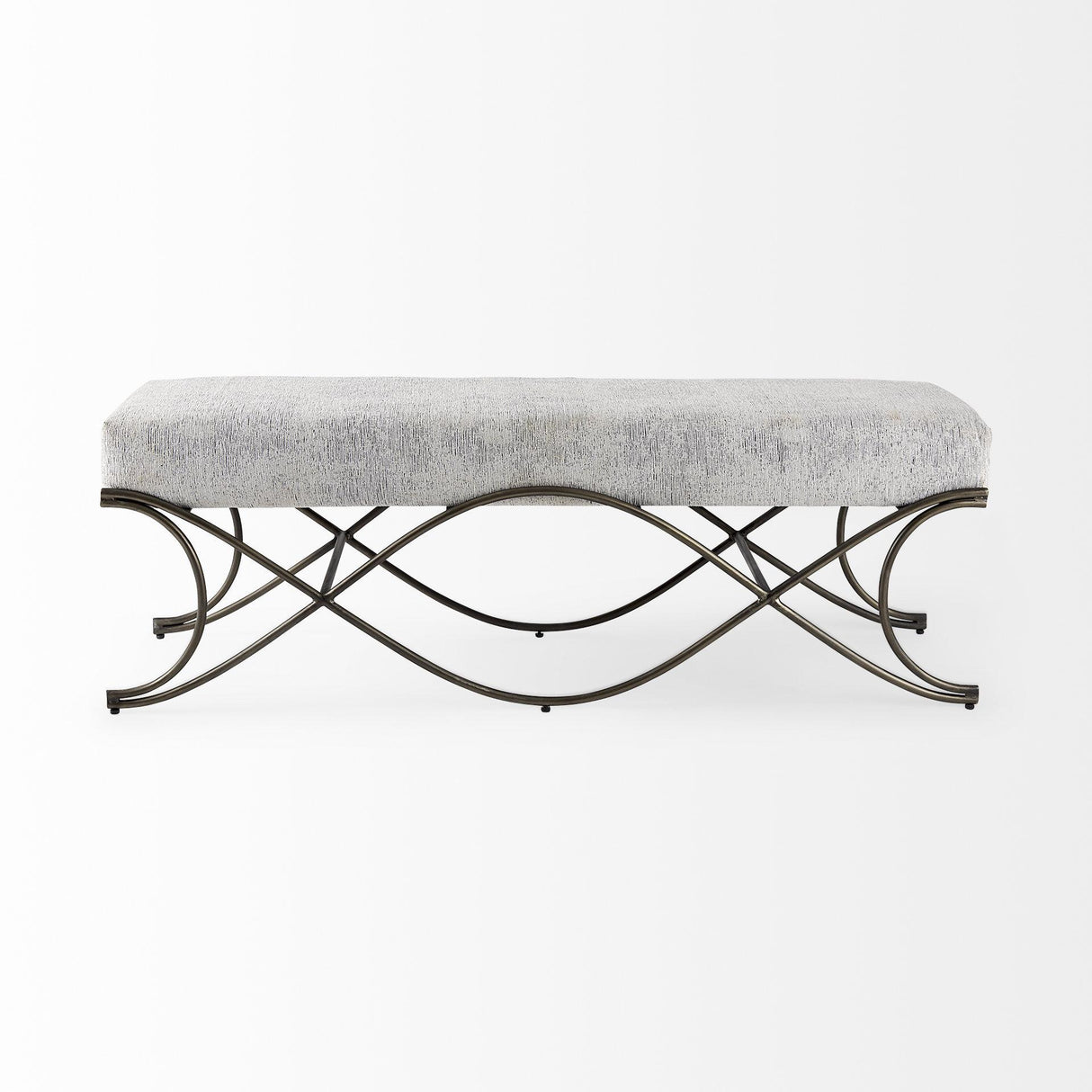 Mercana Ayla 55L x 17.6W x 18H Dark Gray Fabric Seat W/ Dark Nickel Metal Frame Bench